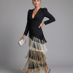 Samara Long Sleeve Soft Fringe Skirt Midi Dress
