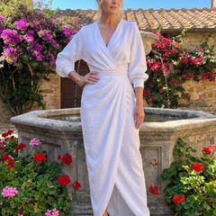 Fable Long Sleeve Wrap Overlap Skirt Midi Dress