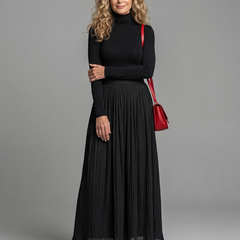 Lana Long Sleeve Turtleneck Defined Waist Midi Dress