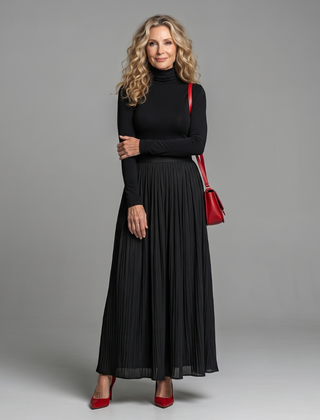 Lana Long Sleeve Turtleneck Defined Waist Midi Dress