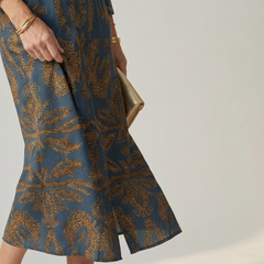 Lune Natural Wrap Midi Dress with Long Sleeves