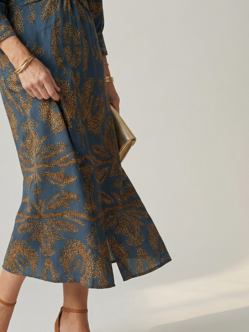 Lune Natural Wrap Midi Dress with Long Sleeves