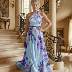 Amiel Light Floral Maxi Dress with Halter Neckline