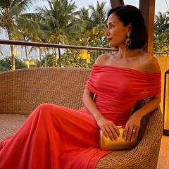 June Off Shoulder Draped Midi Dress