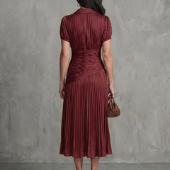 Theodora Pleated Waistline Stripe Midi Dress