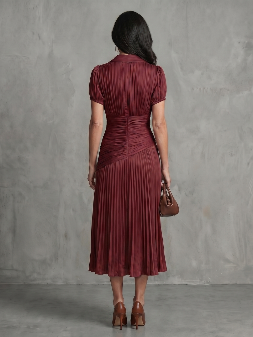 Theodora Pleated Waistline Stripe Midi Dress
