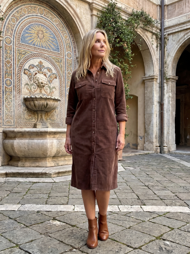 Pema Long Sleeve Patch Pockets Midi Dress