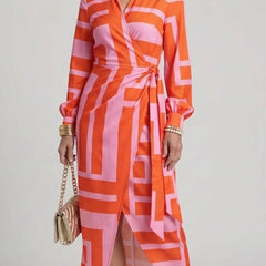 Elvina Printed Wrap Dress with Collared Neckline