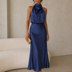 Estella Draped Dress with High Neckline