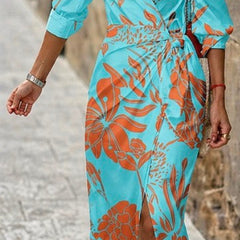 Elvina Printed Wrap Dress with Collared Neckline