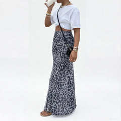 Terry leopard print mesh skirt shown styled with a top