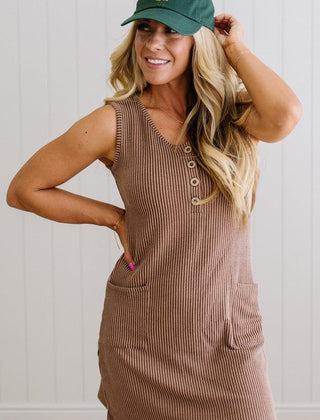 Pippa corded shift dress in brown