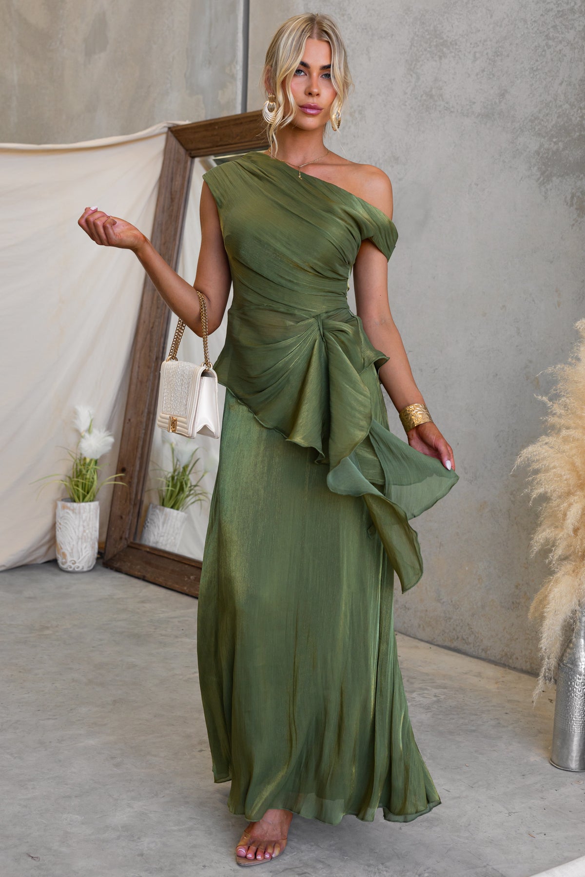 Verity metallic chiffon top and maxi skirt set