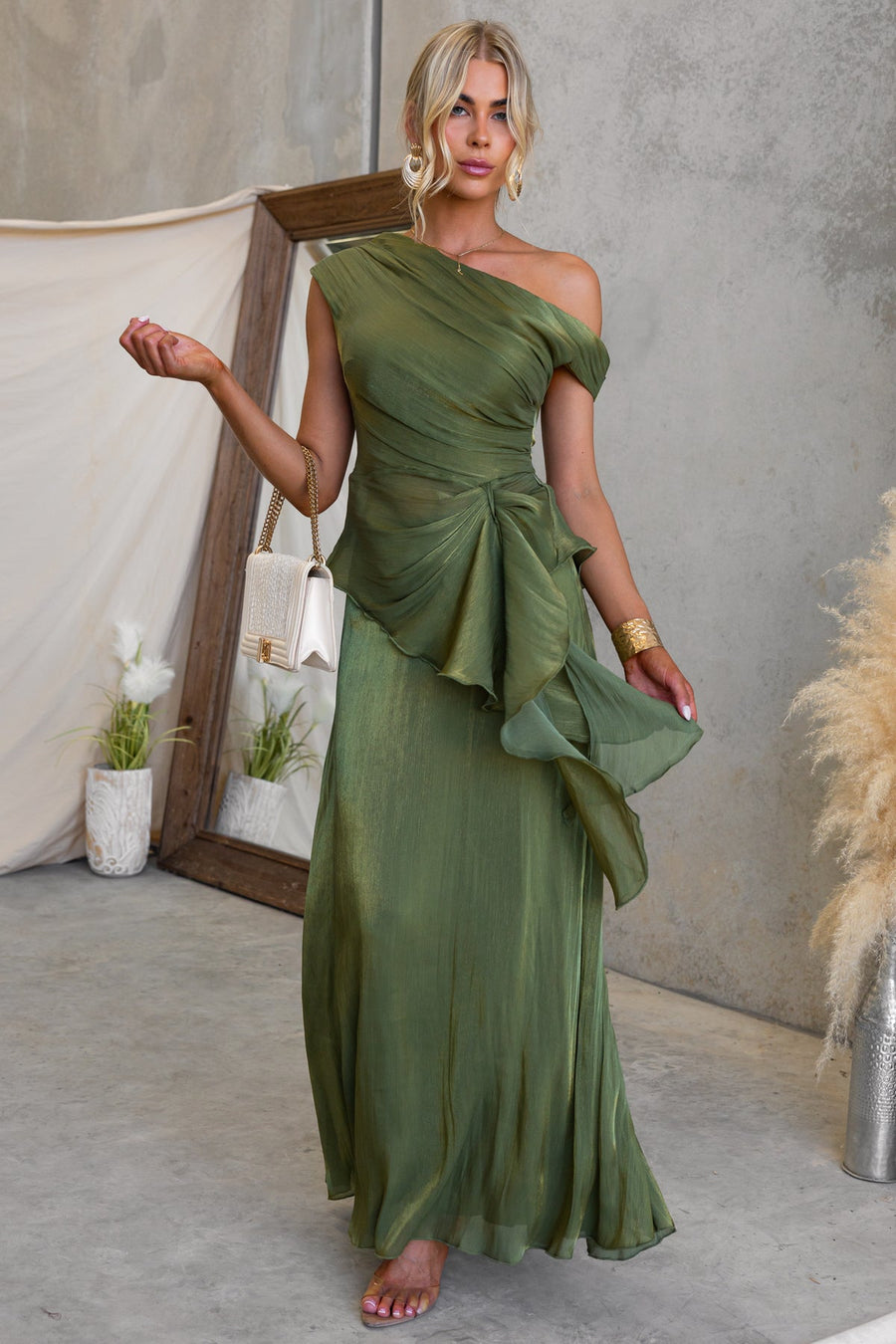 Verity metallic chiffon top and maxi skirt set