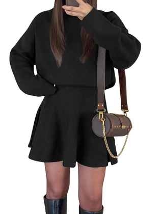 Black long sleeve dress with flared skirt