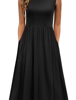 Sleeveless A line pocket midi dress in black