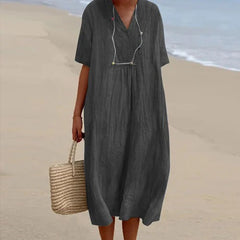 Relaxed V neck midi dress in black