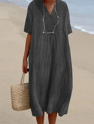 Relaxed V neck midi dress in black