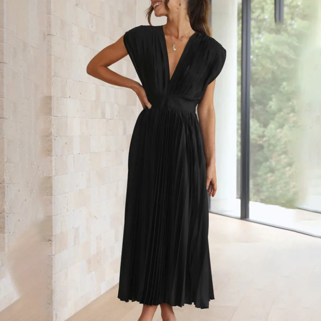 Black pleated dress full length