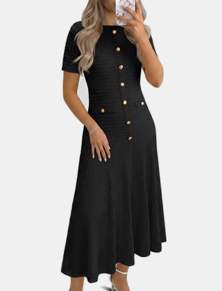 Button front midi dress in black