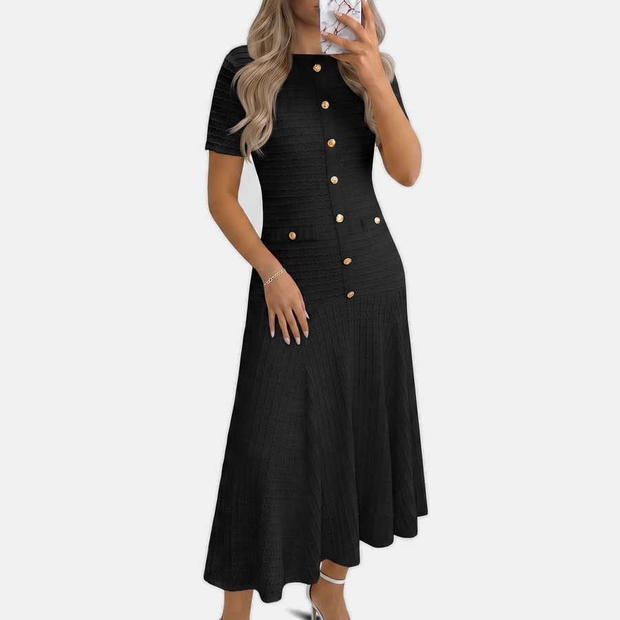 Button front midi dress in black