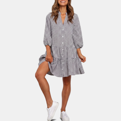 Harriet plaid puff sleeve midi dress in black