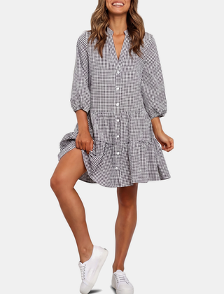Harriet plaid puff sleeve midi dress in black