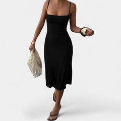 Bodycon fishtail midi dress in black