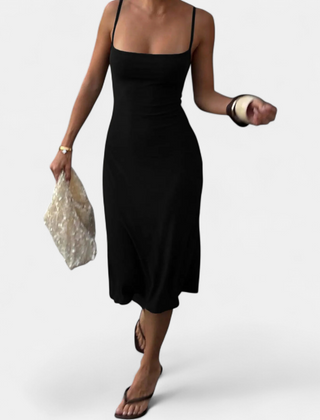 Bodycon fishtail midi dress in black