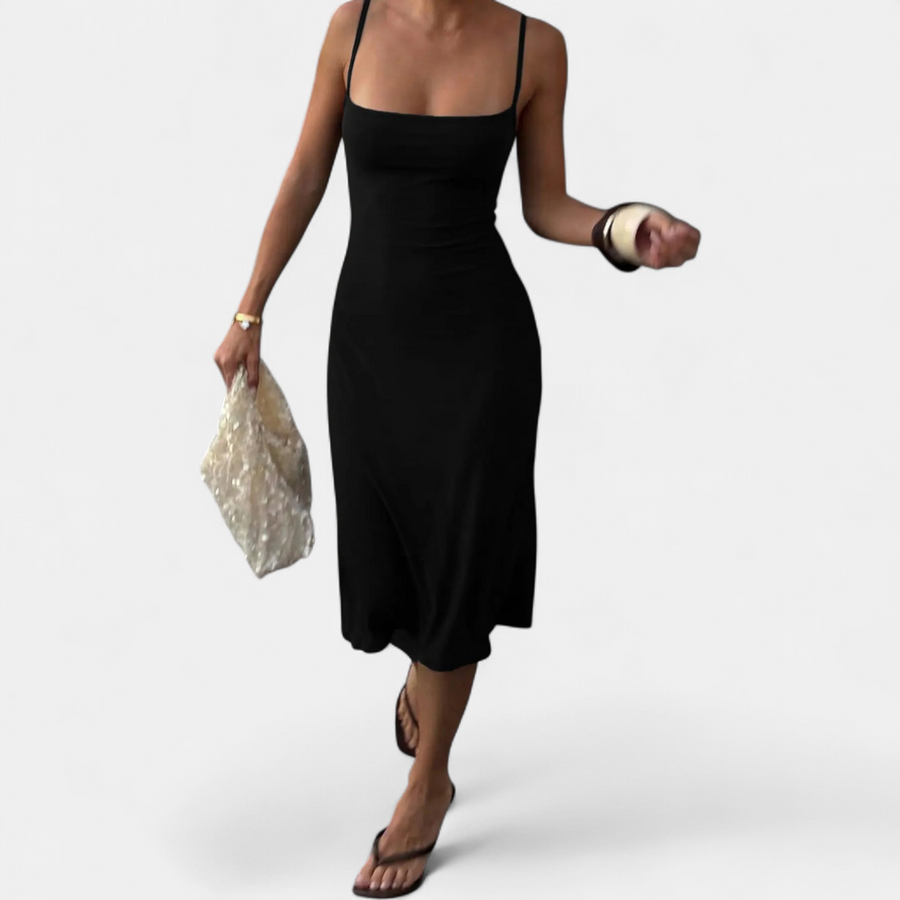 Bodycon fishtail midi dress in black