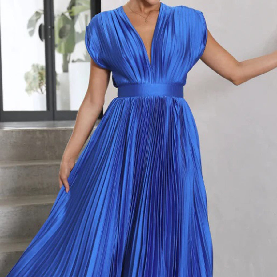 Blue pleated dress full length