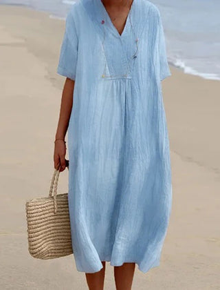 Relaxed V neck midi dress in blue