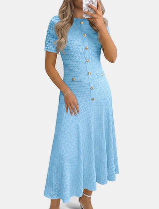 Button front midi dress in blue
