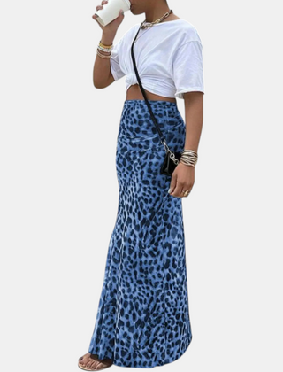 Isla high waist mesh overlay maxi skirt in blue