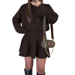 Brown long sleeve dress with flared skirt