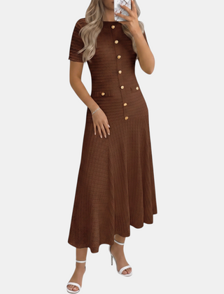 Button front midi dress in brown