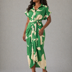Tahlia Elegant Casual Dress, Flowy V-Neck Tie-Waist Midi Dress