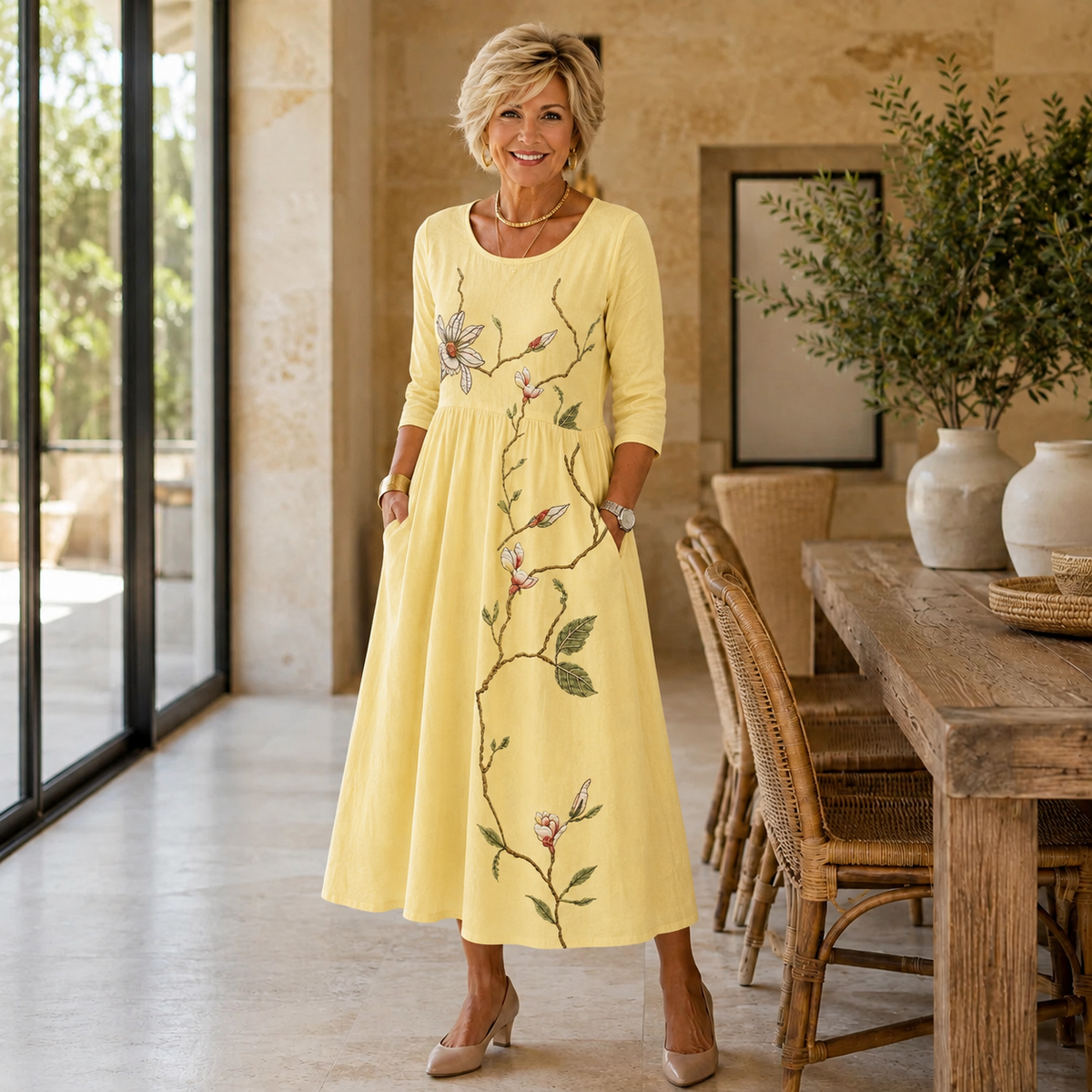 Nerissa Blossom Pocket Midi Dress