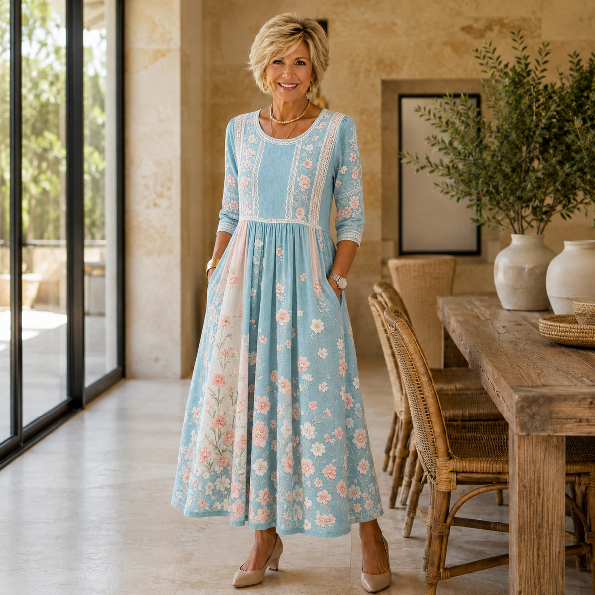 Imelda Blossom Patchwork Midi Dress