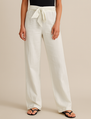 Sloan linen pants styled for a summer evening