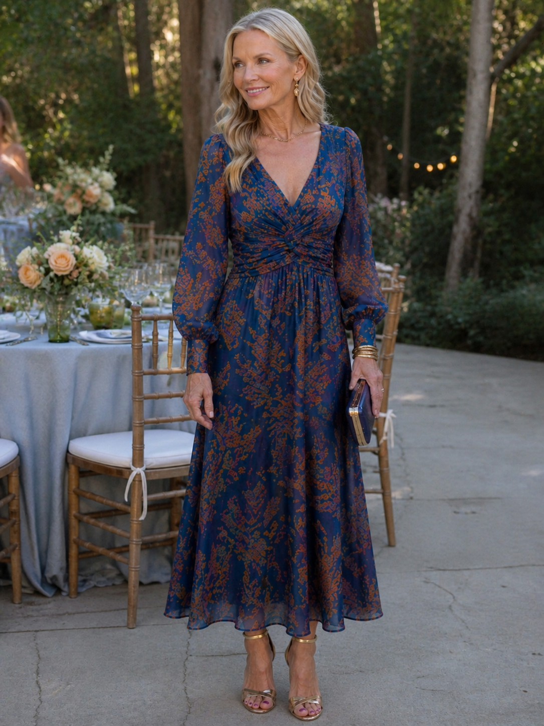 Dineke Floral Print Dress with Twist Front and Long Sleeves