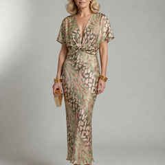 Coralie Abstract Print V Neck Twist Waist Midi Dress