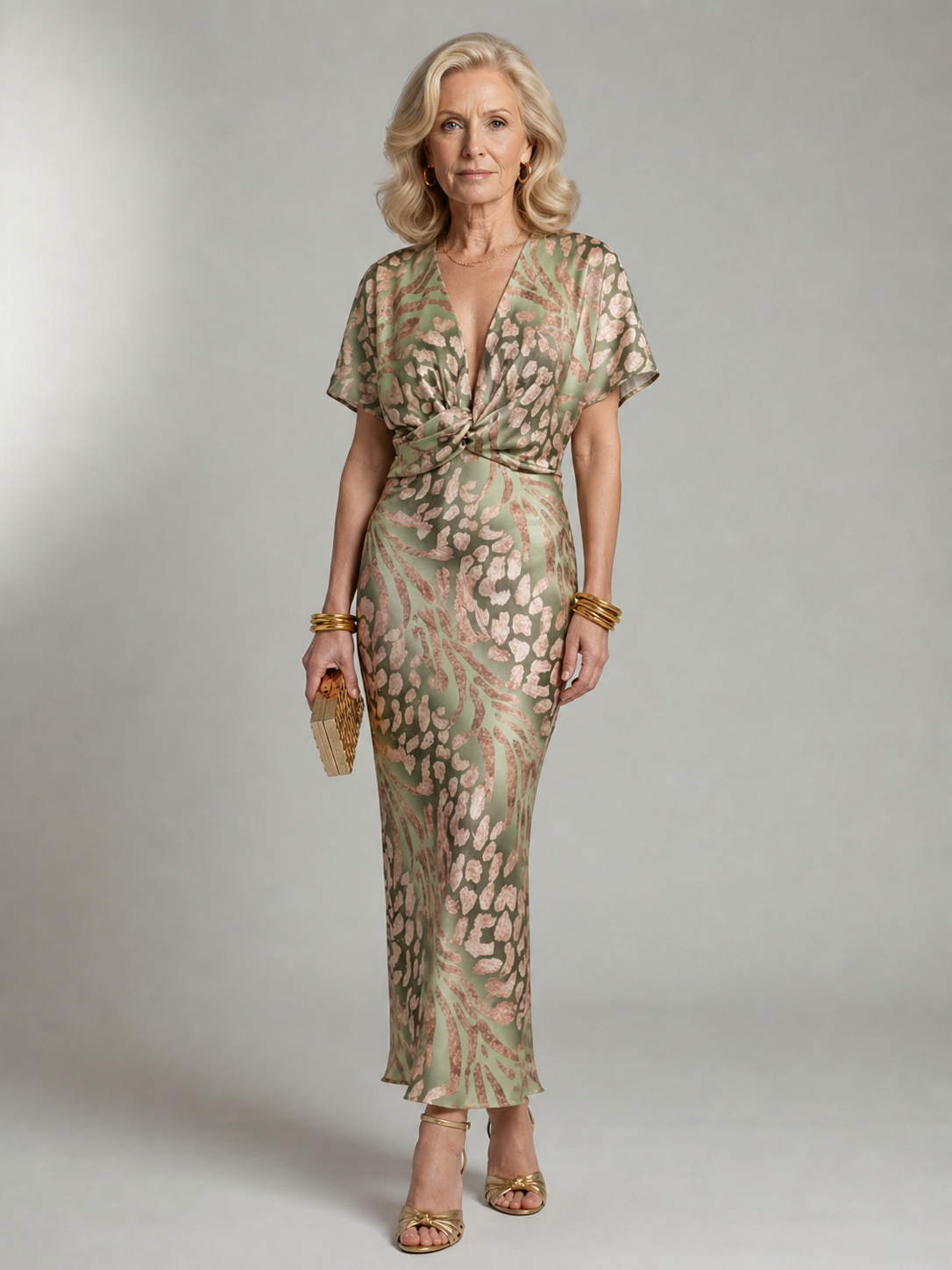 Coralie Abstract Print V Neck Twist Waist Midi Dress