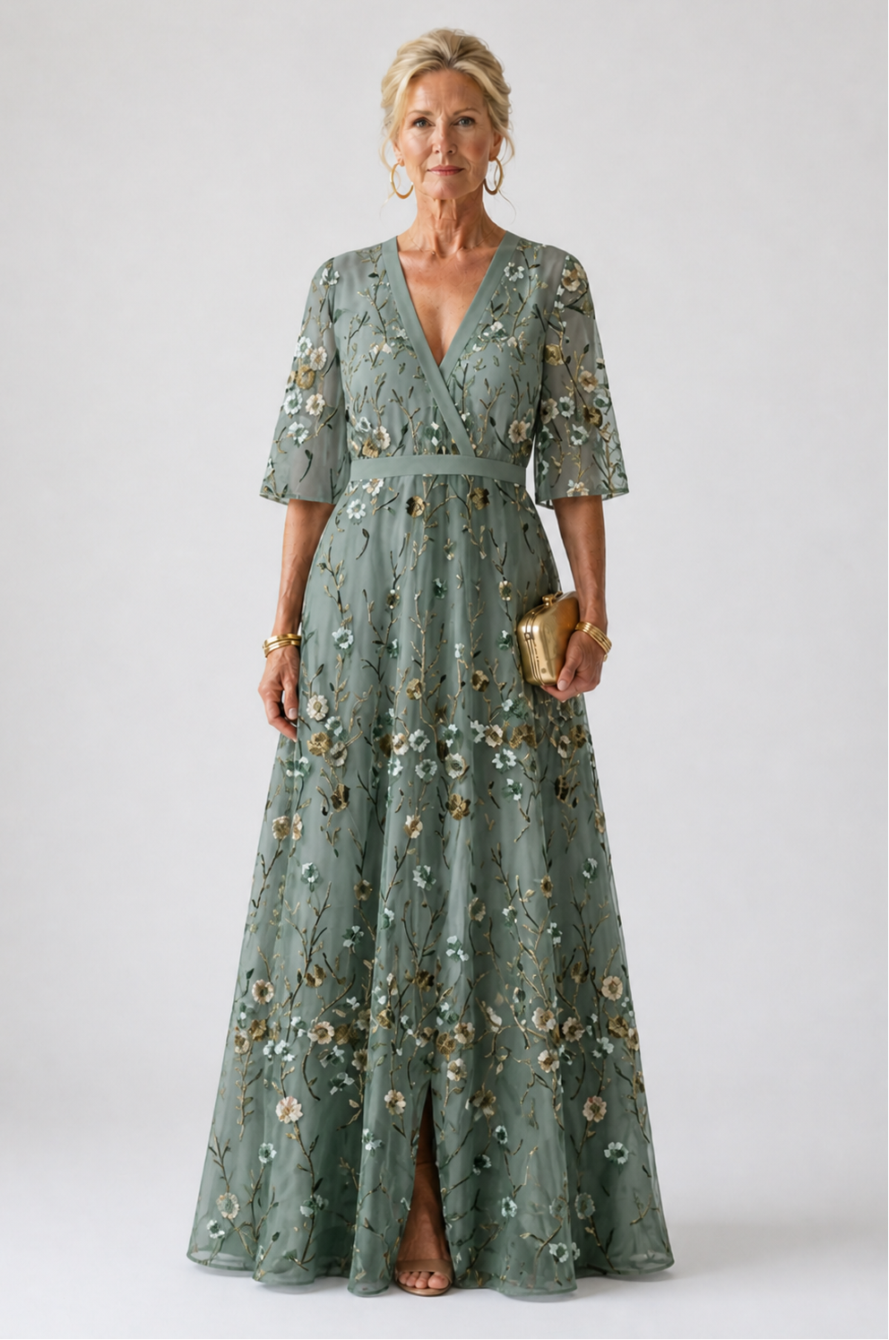 Evadne Floral V Neck Short Sleeve Maxi Dress