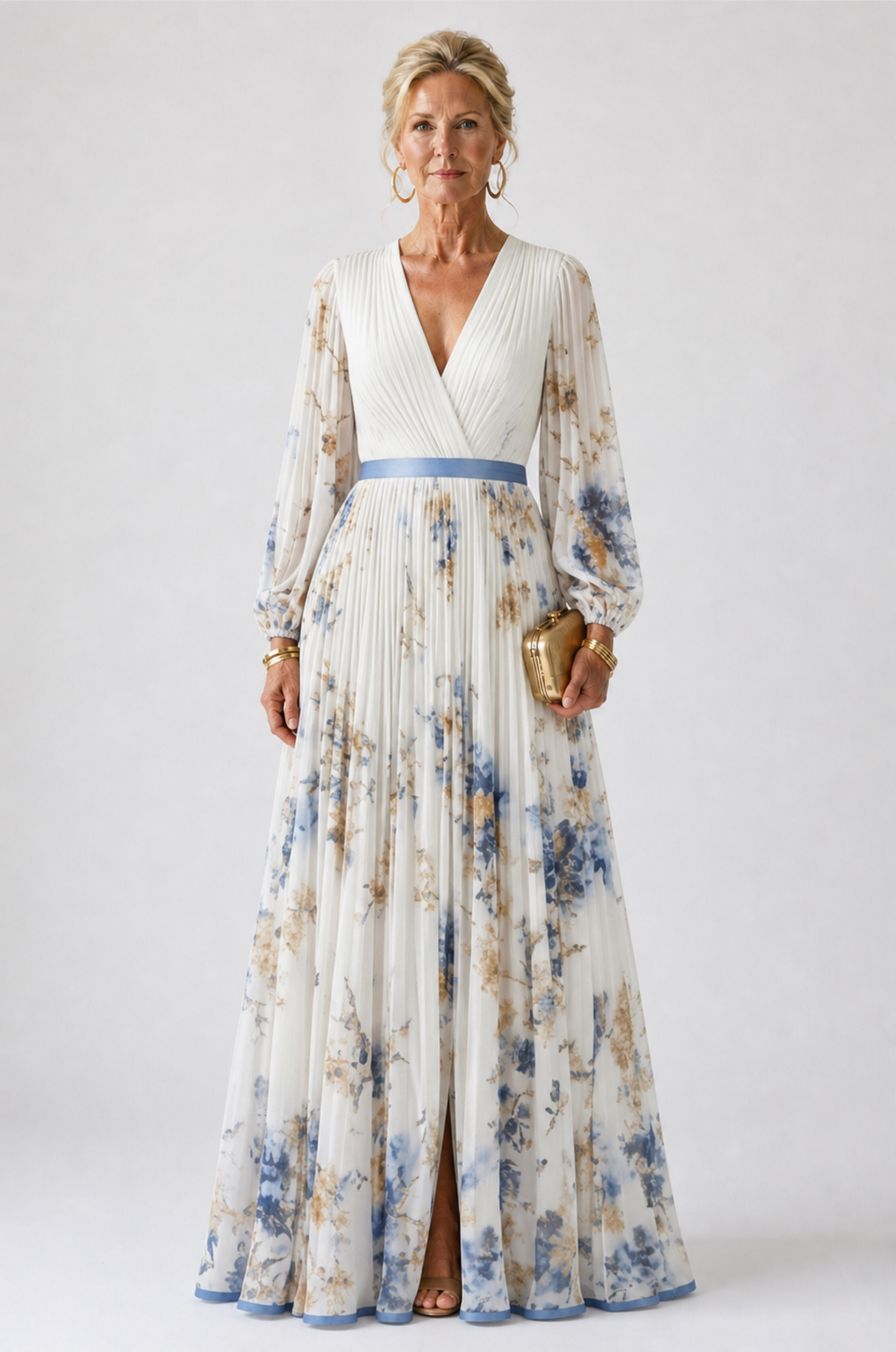 Lavinia Long Sleeve V Neck Floral Maxi Dress
