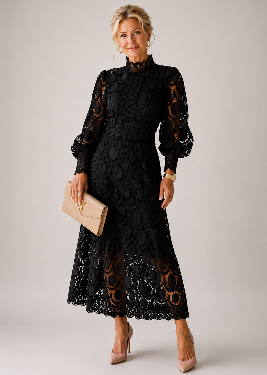Eloah Lace Midi Dress, Elegant Lace Dress for Special Occasions