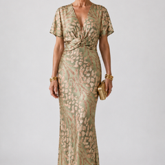 Coralie Abstract Print V Neck Twist Waist Midi Dress