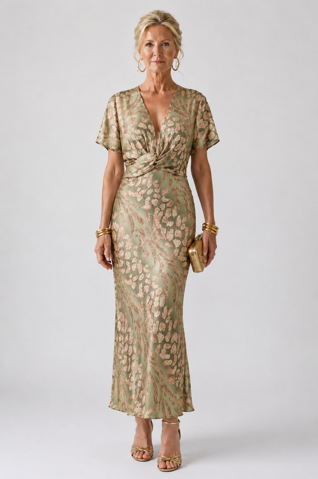 Coralie Abstract Print V Neck Twist Waist Midi Dress