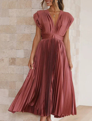 Pleated dress in chocolate brown