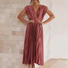 Chocolate brown pleated dress full length
